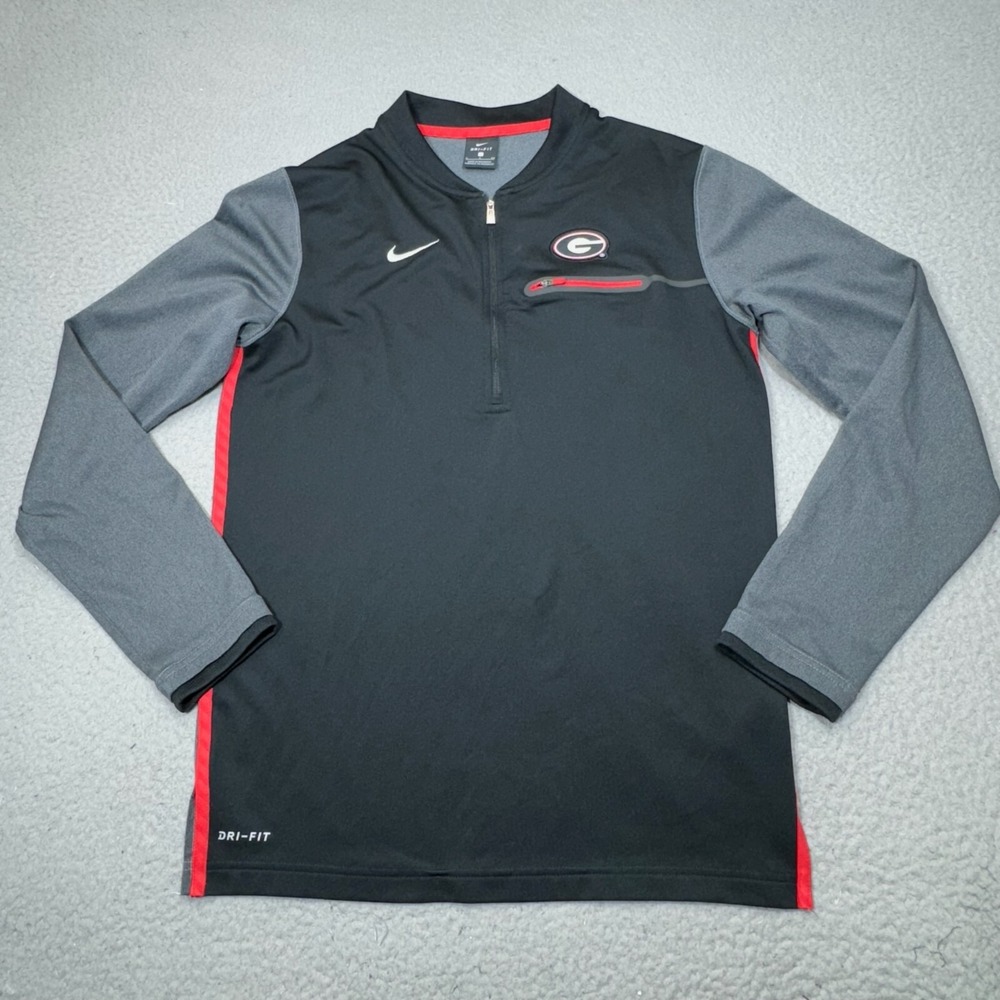Georgia Bulldogs Pullover Mens Small Black Coach Top Half Zip Fleece Sweater